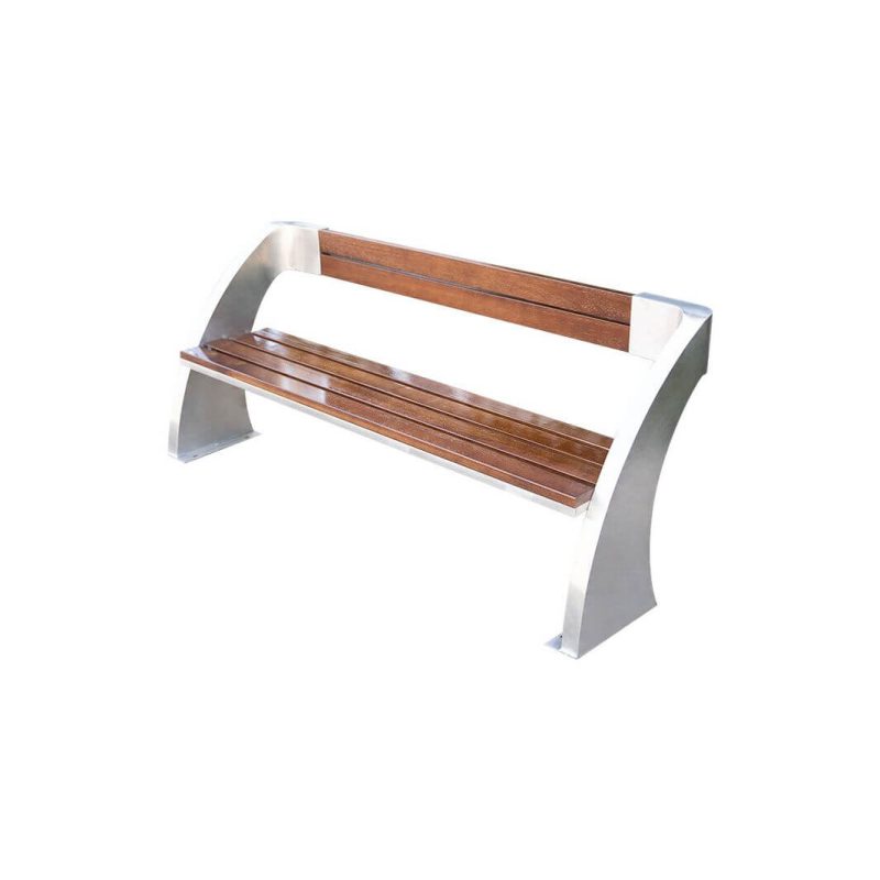 Modish Patio Bench mit Sitz aus Edelstahl in Silber und Rückenlehne, 59"L x 24"B x 31"H