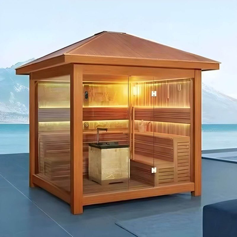 1 Sitz Hemlock FAR Infrarotsauna mit LED-Beleuchtung und Bluetooth - Natur 79"L x 79"B x 96"H