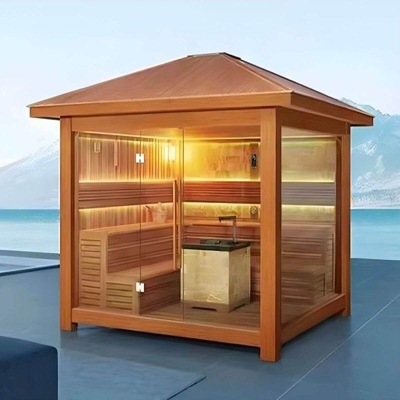 1 Sitz Hemlock FAR Infrarotsauna mit LED-Beleuchtung und Bluetooth - Natur 71"L x 47"B x 96"H
