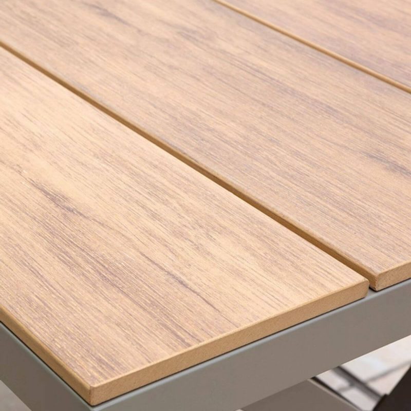 9-teiliges Holzoptik-Patio-Essset mit Metallrahmen, witterungsbeständige Stühle und Tisch, lässiger Stil, 70,9"L x 35,4"B x 29,9"H, Tisch & 8 Stühle