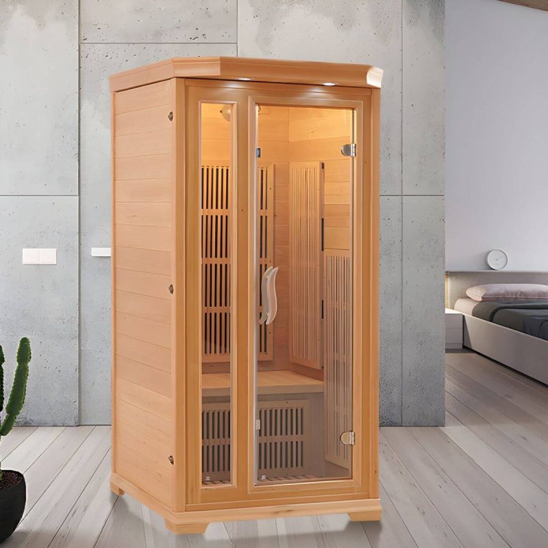 Rechteckige Holz-Infrarotsauna mit LED-Beleuchtung und Bluetooth - 36"L x 36"B x 75"H