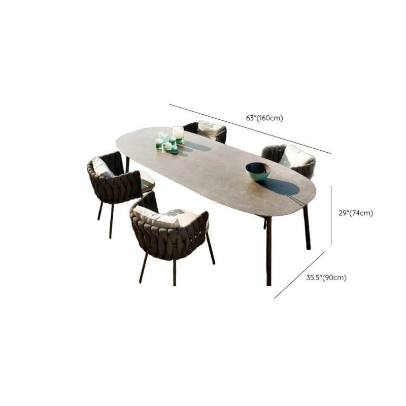 Dimension of Polsterte Taubengraue Terrassen-Esszimmergarnitur mit Stuhl und Tisch, 5-teilig Wetterfest Minimalistisch, 63"L x 35,5"B x 29,1"H, Tisch & 4 Stühle