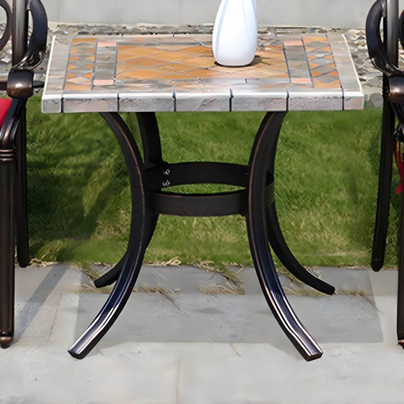 Moderner Outdoor-Patio-Tisch aus Keramik, rostbeständiger Patio-Tisch mit Aluminiumrahmen - Nur Tisch 22"L x 22"B x 20"H