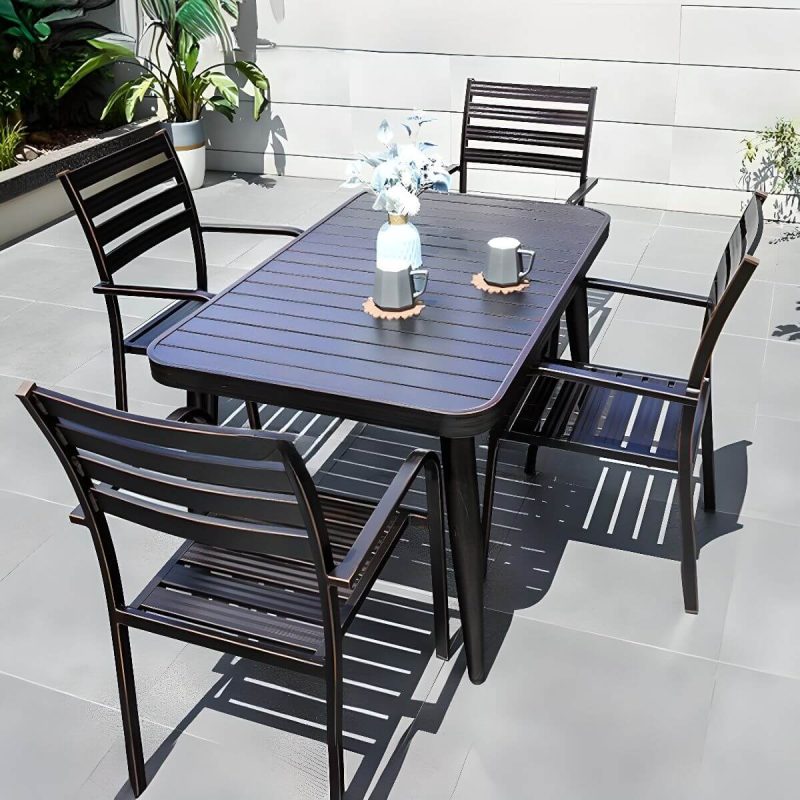 Casual Alloy Patio Esszimmer-Set mit wetterfester Tinte Tisch und Stühlen, 7-teilig, Schwarz, 71"L x 35"B x 28"H, Tisch & 6 Stühle