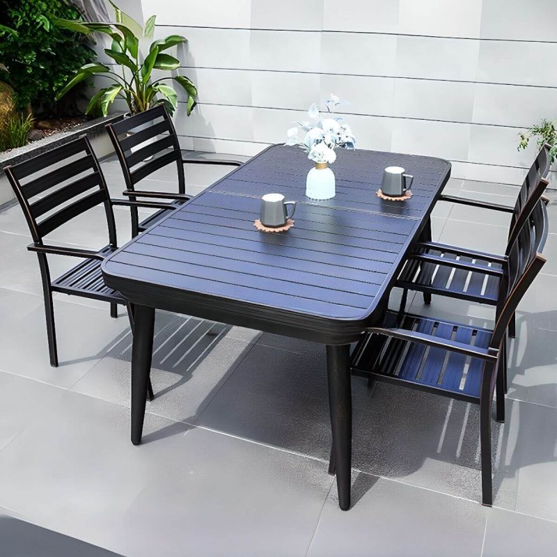 Casual Alloy Patio Esszimmer-Set mit wetterfester Tinte Tisch und Stühlen, 5-teilig, Schwarz, 79"L x 35"B x 28"H, Tisch & 4 Stühle
