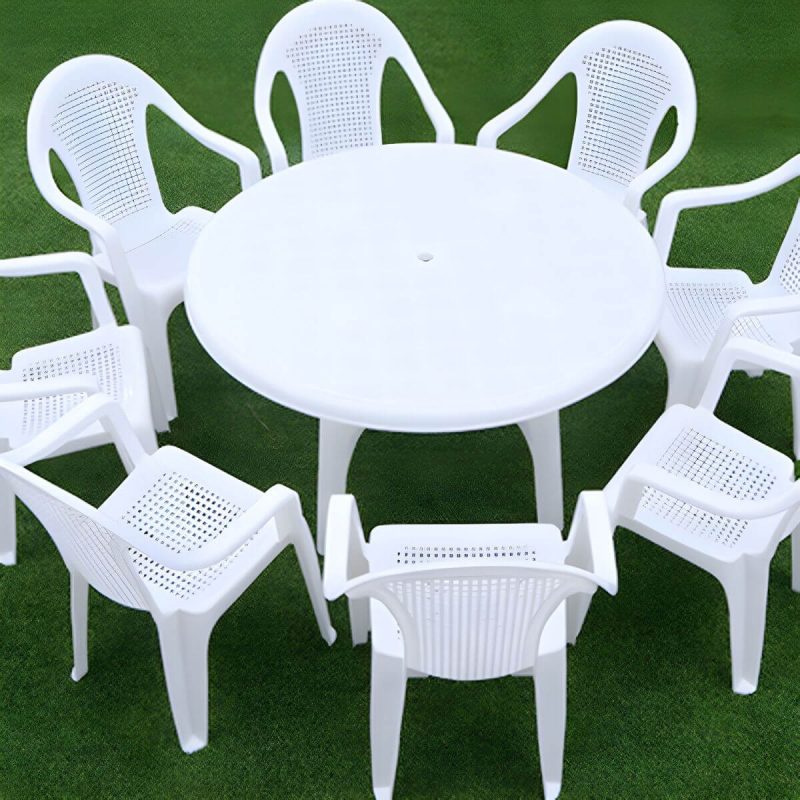 Outdoor-Plastik-Patio-Tisch im zeitgenössischen Stil in runder/quadratischer Form - Weiß 47,2"L x 47,2"B x 27,6"H Nur Tisch