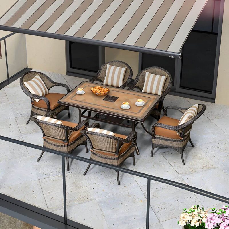 Stein/Keramik-Esstisch Outdoor Aluminium-Gestell Terrassentisch in Braun - Nur Tisch 48"L x 48"B x 28"H