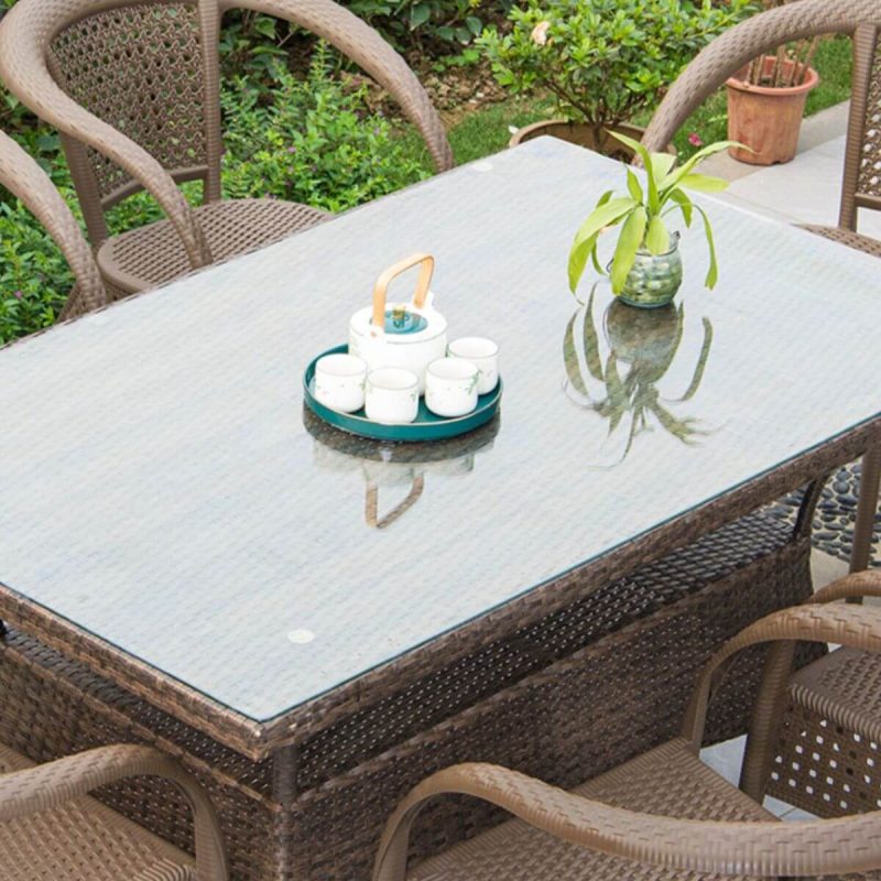 Klares modernes Outdoor-Esszimmer-Set aus Legierung mit wetterfestem Tisch und Stühlen, 5-teilig, 31,5"L x 31,5"B x 28,7"H, Tisch & 4 Stühle