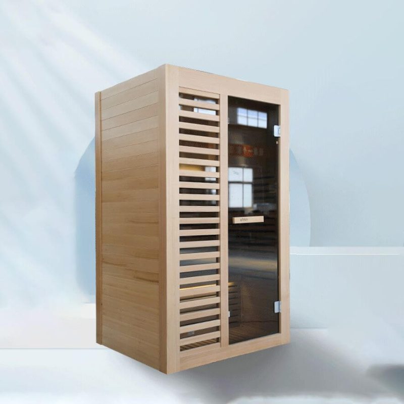 Rechteckige Holzsauna mit LED-Beleuchtung, Bluetooth und MP3-Player kompatibel - 47"L x 39"B x 75"H