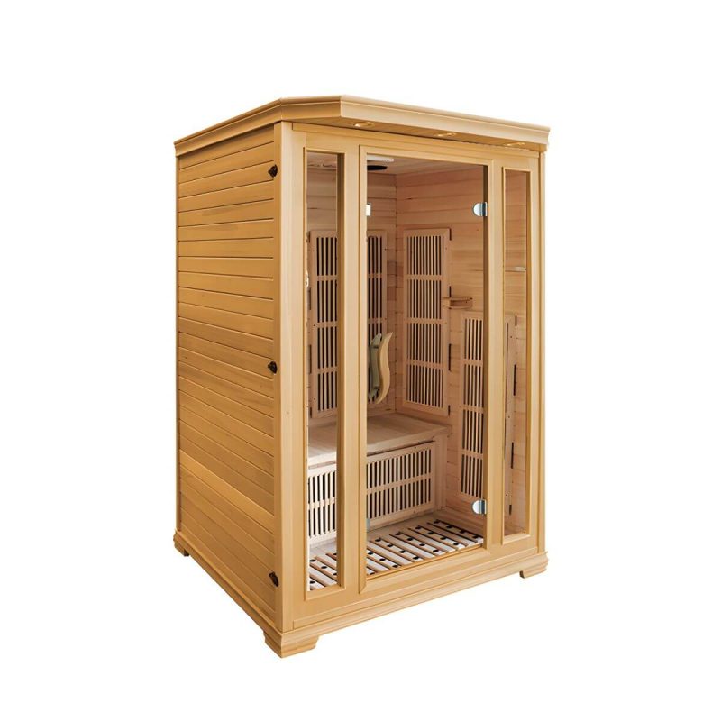 Rechteckige Holz-Infrarotsauna mit LED-Beleuchtung und Bluetooth - 48"L x 40"B x 75"H