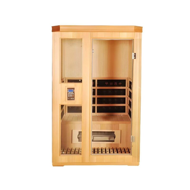 Holz-Infrarotkabine mit 1 Tür, beige, LED-Beleuchtung und Belüftung - 35"L x 35"B x 75"H