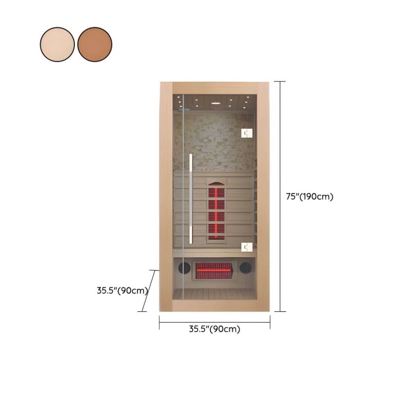 Dimension of Braune rechteckige Sauna mit einer Tür, LED-Beleuchtung und Bluetooth-Kompatibilität - 35"L x 35"B x 75"H Hemlock