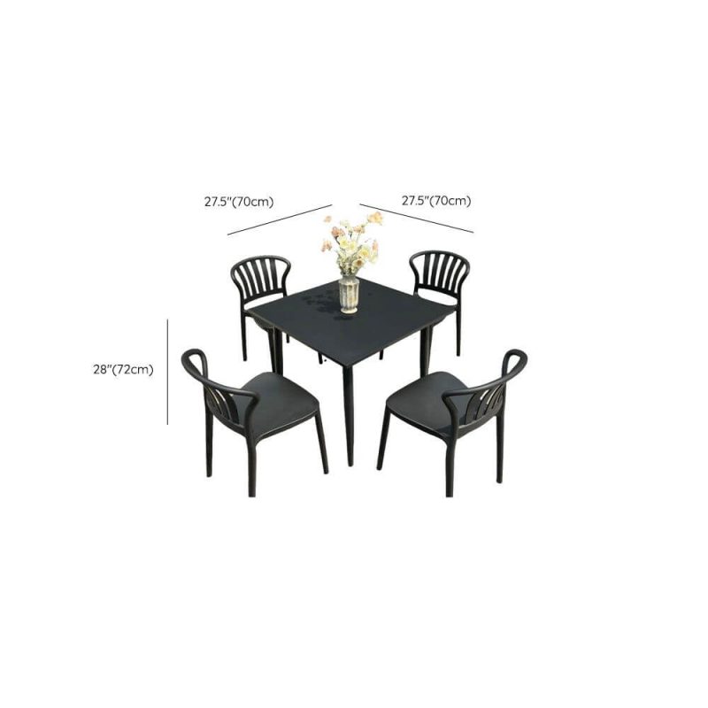 Dimension of Outdoor-Esstischset, wetterbeständig, Sitzfläche aus Polymerverbund, quadratische Tinte, 5-teilig, Stuhl & Tisch, Schwarz, 27,6"L x 27,6"B x 28,3"H, Tisch & 4 Stühle