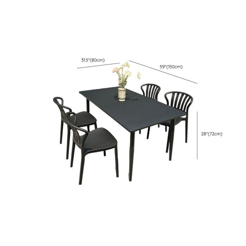 Dimension of Outdoor-Esstischset, wetterbeständig, Sitzfläche aus Polymerverbund, rechteckige Tinte, 5-teilig, Stuhl & Tisch, Schwarz, 59"L x 31,5"B x 28"H, Tisch & 4 Stühle