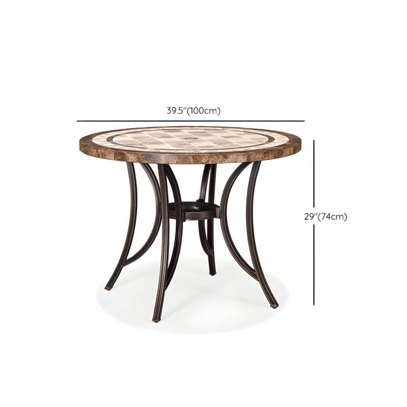 Dimension of Stein/Keramik-Esstisch Outdoor Aluminium-Gestell Terrassentisch in Braun - Nur Tisch 39.4"L x 39.4"B x 29.1"H