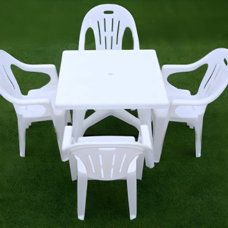 Outdoor-Plastik-Patio-Tisch im zeitgenössischen Stil in runder/quadratischer Form - Weiß 39,5"L x 39,5"B x 27,5"H Nur Tisch