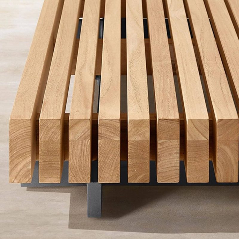 Modisches 4-teiliges Teak Karamell Outdoor-Sofa-Set mit Kreide Synthetikstoff und gepolstertem Rücken, 4-teiliges Set (2 Einzel- & 2 Ecksofas)