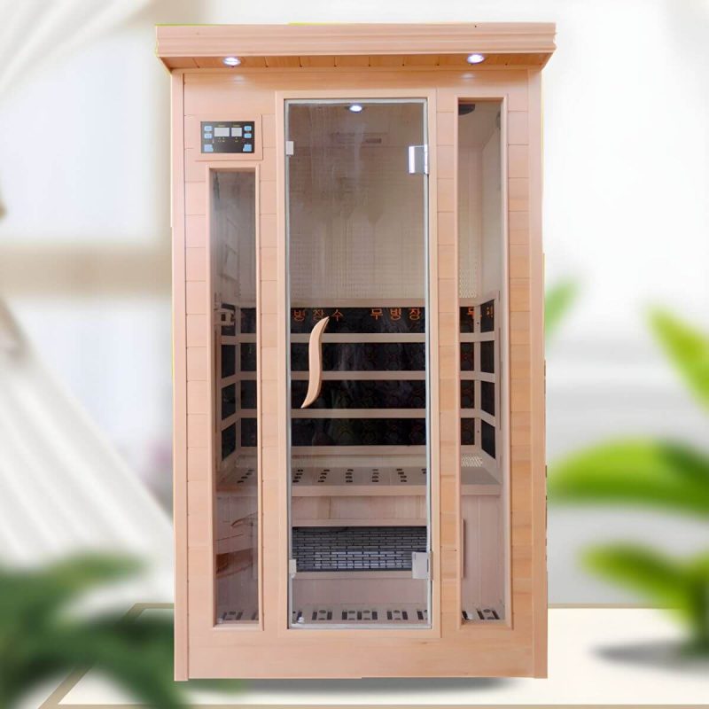 Premium Holz Infrarotsauna mit LED-Beleuchtung und Bluetooth, ideal für den Innenbereich - 35"L x 35"B x 75"H Glasfenster inbegriffen