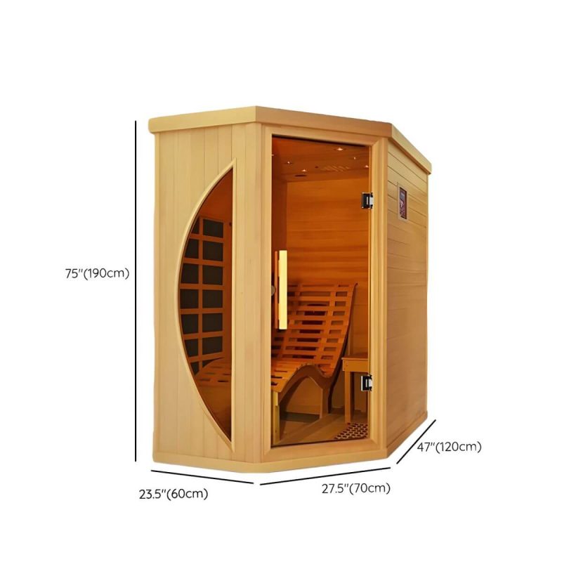 Dimension of Luxus handgefertigte Holz-FAR-Infrarotsauna für 1 Person mit LED-Beleuchtung und Bluetooth - 71"L x 47"B x 75"H inklusive Liege