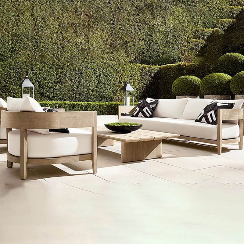 Holzmaserung Teak Loveseat, Platz für 2 Personen, UV-beständig, einfacher Stil, 1 Stück, mit Kissen, 68"L x 31"B x 24"H