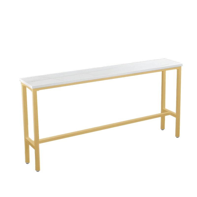 Moderner rechteckiger Metall-Patio-Bartisch mit Steintischplatte und Schirmloch - 70.9"L x 15.7"B x 41.3"H Nur Tisch Weiß