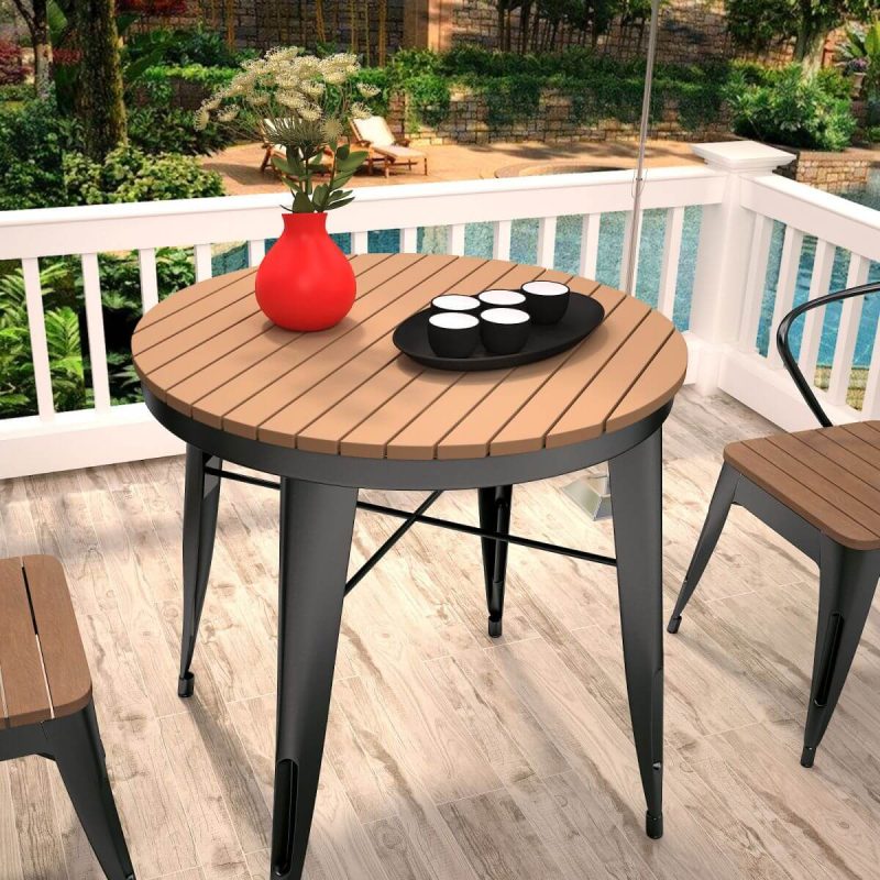 Minimalistischer hellbrauner Composite-Holz-Patio-Esstisch, 31,5"L x 31,5"B x 29,5"H, Nur Tisch
