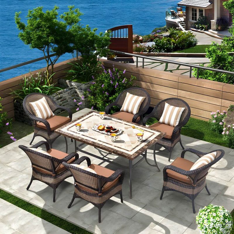 Stein/Keramik-Esstisch Outdoor Aluminium-Gestell Terrassentisch in Braun - Nur Tisch 59"L x 35"B x 28"H