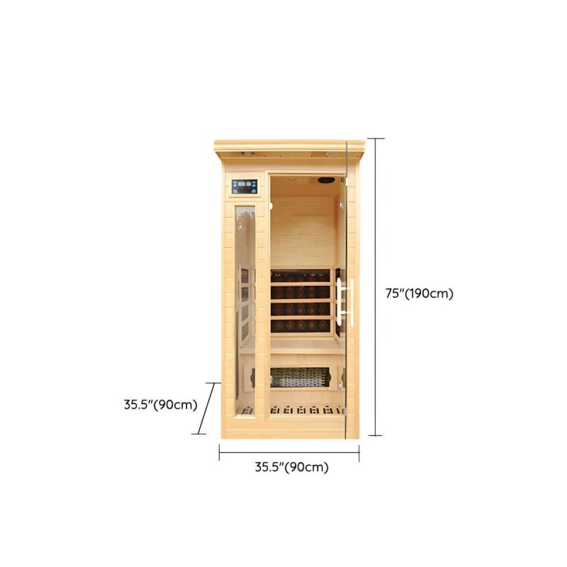 Dimension of Premium Holz Infrarotsauna mit LED-Beleuchtung und Bluetooth, ideal für den Innenbereich - 35"L x 35"B x 75"H Glasfenster inbegriffen