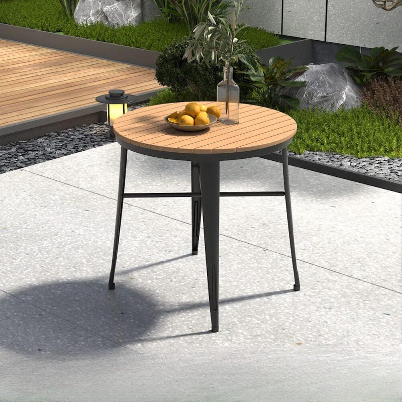 Langlebiges Orbicular Hellbraunes Verbundholz Minimalistischer Terrassen-Esstisch, Schwarz, 31,5"L x 31,5"B x 29,5"H, Nur Tisch