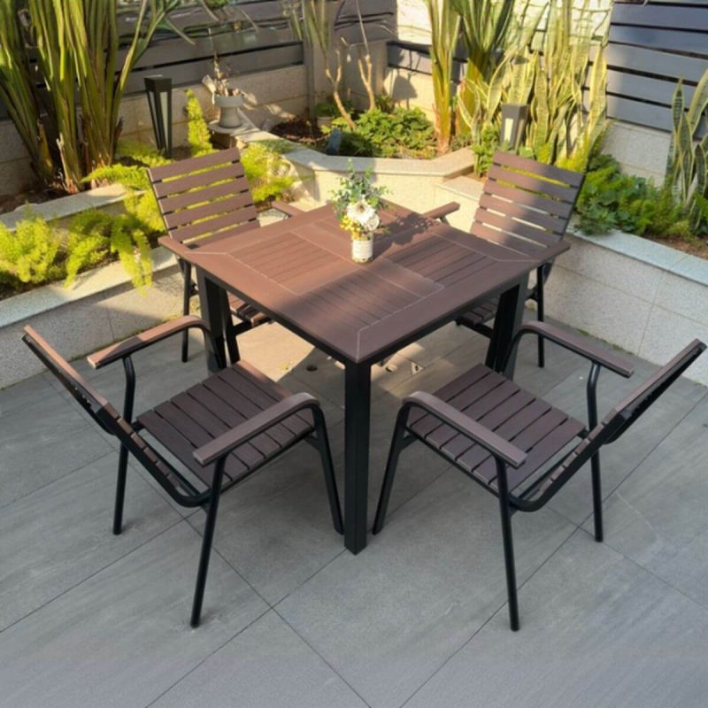 Rostbeständiges modernes Alloy Outdoor-Esszimmerset mit Kakaotisch und Stuhl, 5-teilig, 31,5"L x 31,5"B x 29,5"H, Tisch & 4 Stühle