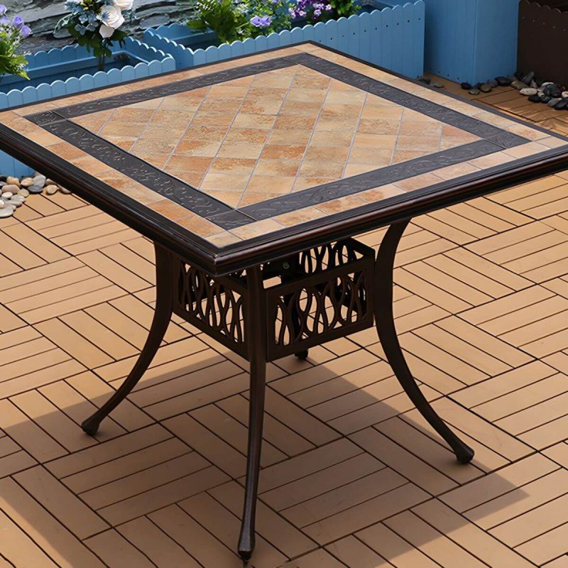 Moderner Outdoor-Patio-Tisch aus Keramik, rostbeständiger Patio-Tisch mit Aluminiumrahmen - Nur Tisch 35"L x 35"B x 30"H