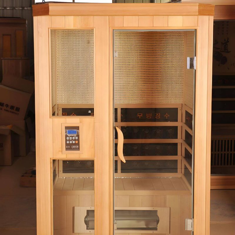 Holz-Infrarotkabine mit 1 Tür, beige, LED-Beleuchtung und Belüftung - 59"L x 47"B x 75"H