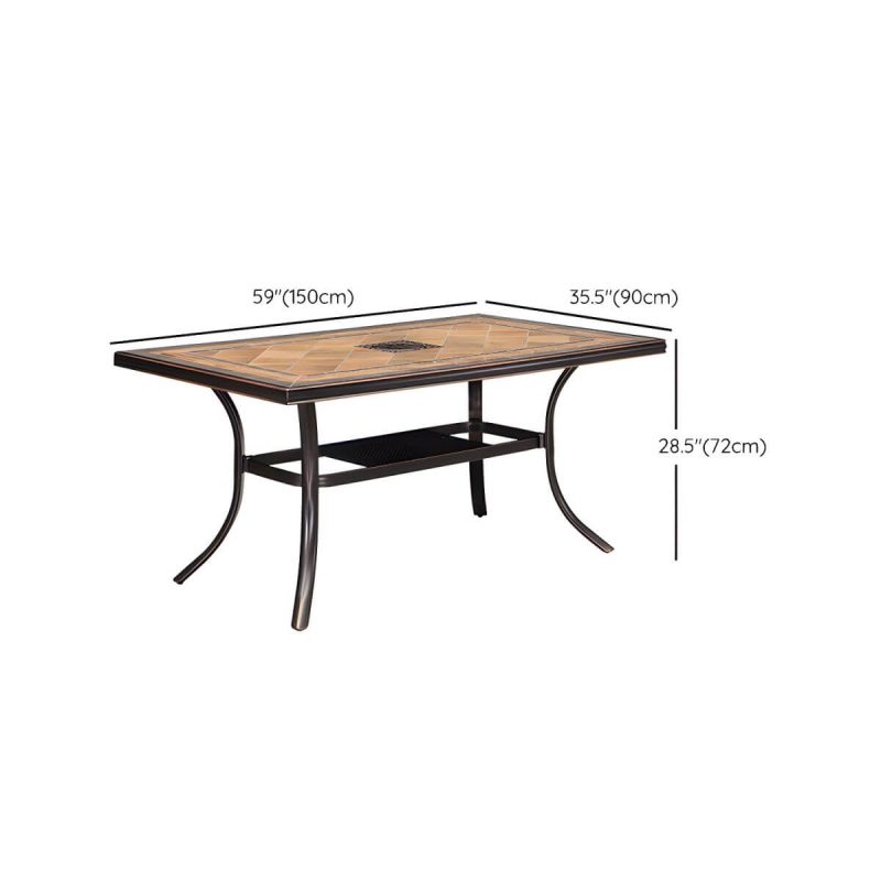 Dimension of Stein/Keramik-Esstisch Outdoor Aluminium-Gestell Terrassentisch in Braun - Nur Tisch 59"L x 35"B x 28"H