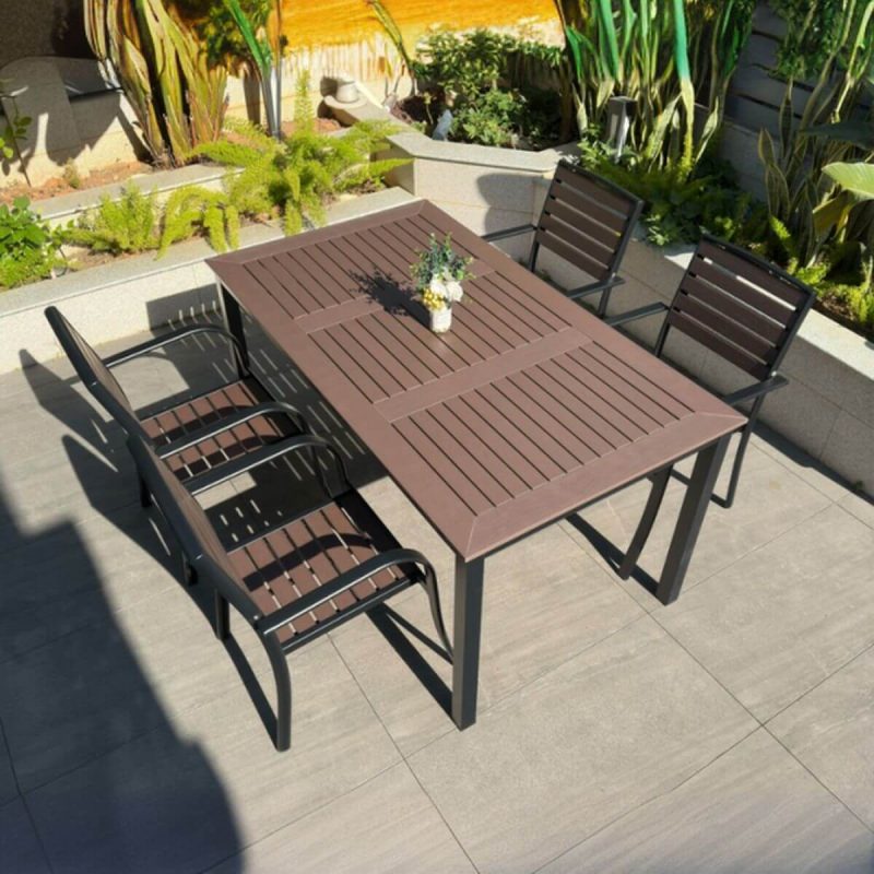 Rostbeständiges modernes Alloy Outdoor-Esszimmerset mit Kakaotisch und Stuhl, 5-teilig, 63"L x 35,4"B x 29,5"H, Tisch & 4 Stühle