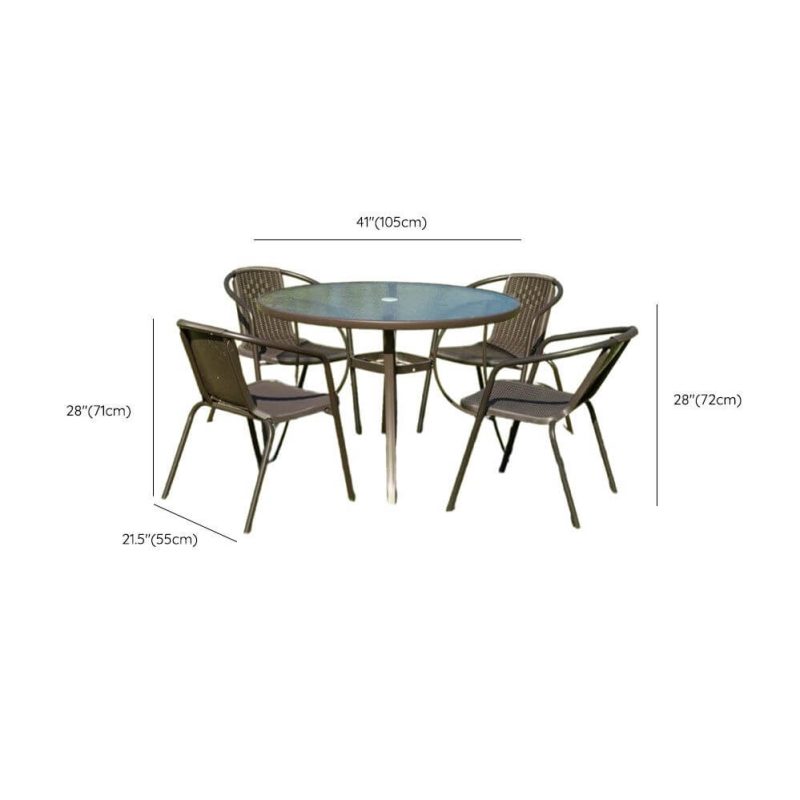 Dimension of Polymer-Verbundstoff Terrassen-Essgruppe mit Schirm, 5-teilig, wetterfest mit Stuhl & Tisch, Braun, Tisch & Stuhl(e), 4, 41"L x 41"B x 28"H