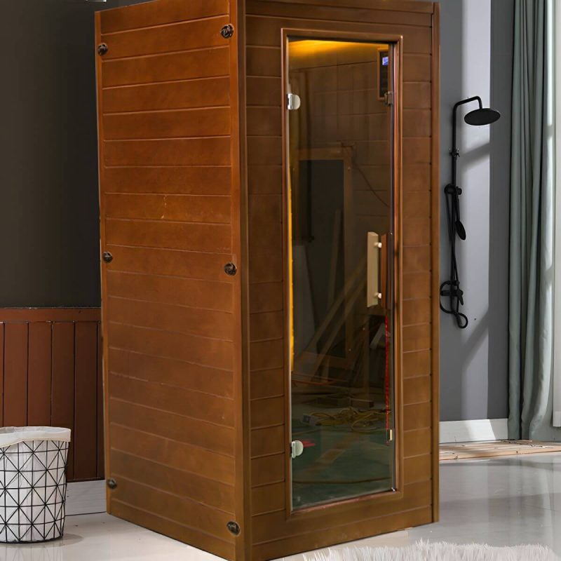 Luxuriöse 1-Personen-Holz-FAR-Infrarotsauna mit LED-Beleuchtung und Bluetooth - Beige Doppel