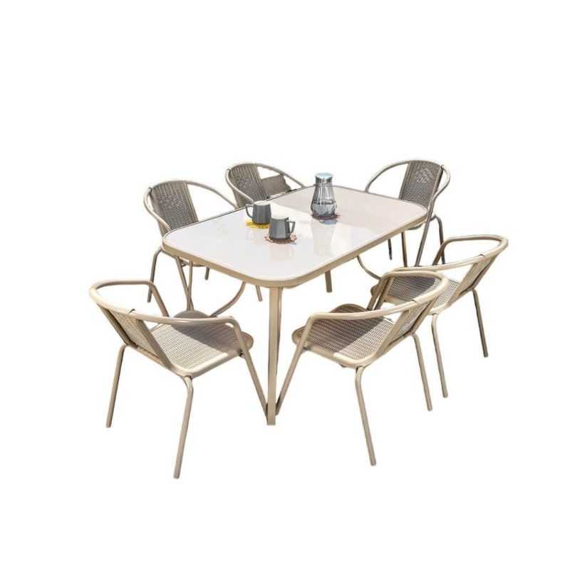 Feuerfestes Patio-Essset mit rechteckigem Tisch und Stühlen, 7-teilig, 51"L x 31"B x 28"H, Tisch & 6 Stühle