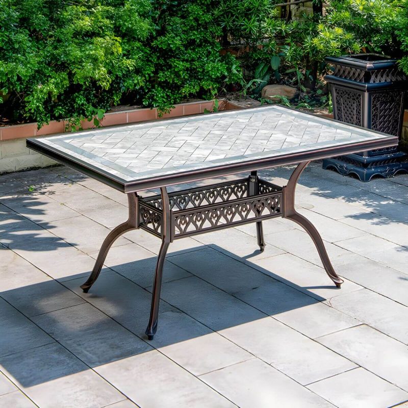Moderner Outdoor-Patio-Tisch aus Keramik, rostbeständiger Patio-Tisch mit Aluminiumrahmen - Nur Tisch 39,4"L x 39,4"B x 29,5"H