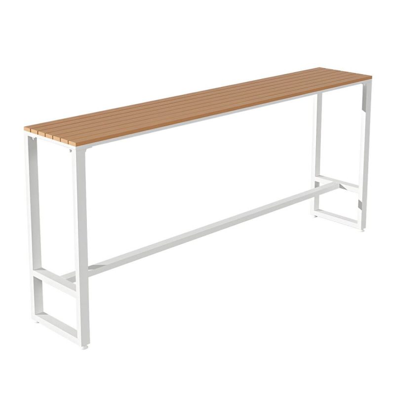 Rechteckiger Holz-Patio-Tisch mit weißem Metallrahmen industriell wasserbeständiger Bartisch - 102.4"L x 15.7"B x 41.3"H Nur Tisch