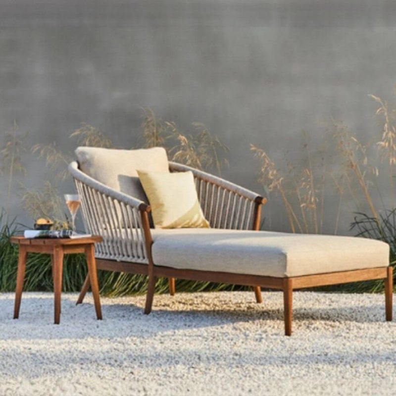 Hellgelbes Kissen Chaise-Element 2-teiliges Set Stoff-Patio-Sofa-Gesprächsset, 2-teiliges Set (1 Chaise Lounge & 1 Beistelltisch)