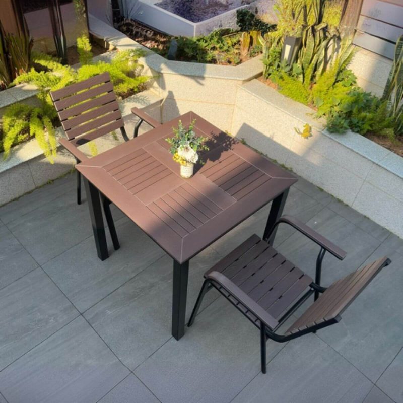 Modernes, rostbeständiges Alloy Outdoor Bistro-Set mit Kakaotisch und Stuhl, 3-teiliges Set, 31,5"L x 31,5"B x 29,5"H, Schreibtisch mit 2 Stühlen