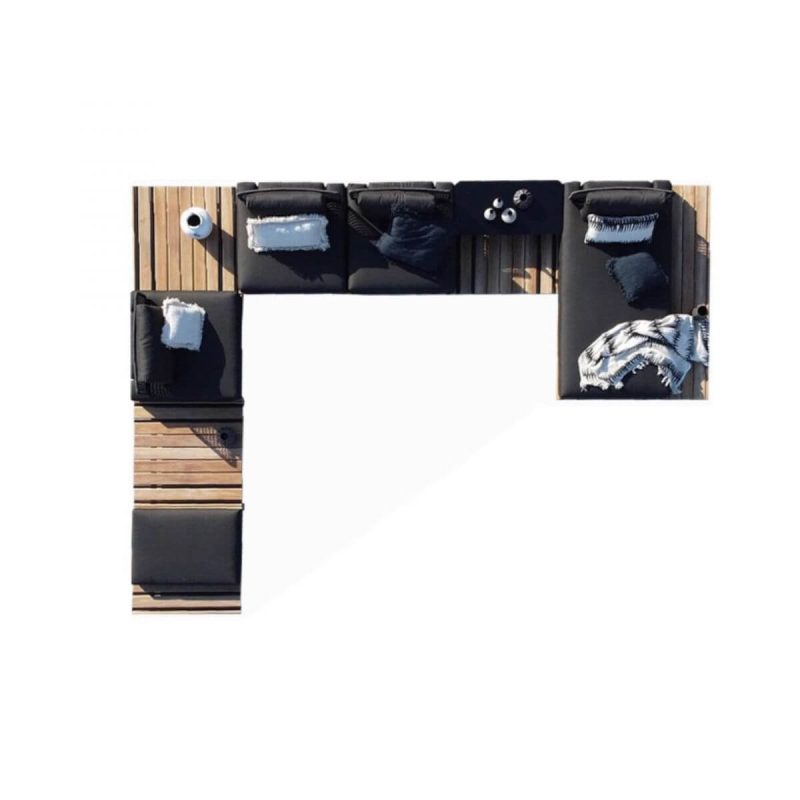 9-teiliges Set Outdoor-Sofagruppe, Auburn & Lumber Beistelltisch, Schwarz, Schwarz & Leinen, 9-teiliges Set (3 Stühle & Ottoman & Chaise Lounge & 4 Couchtische)