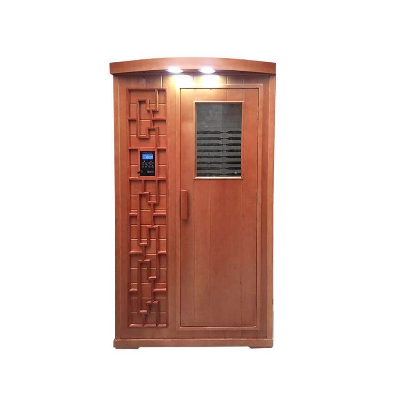 Braune Boden Indoor FAR Infrarot-Sauna mit Bedienfeld, Bank und Tür(en), MP3-Player kompatibel, 39,4"L x 39,4"B x 74,8"H