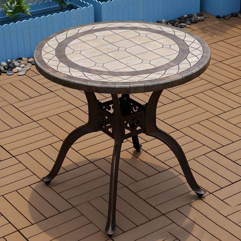Moderner Outdoor-Patio-Tisch aus Keramik, rostbeständiger Patio-Tisch mit Aluminiumrahmen - Nur Tisch 31,5"L x 31,5"B x 29,1"H