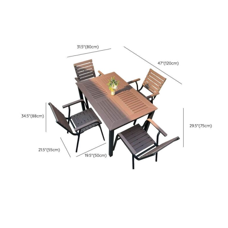 Dimension of Rostbeständiges modernes Alloy Outdoor-Esszimmerset mit Kakaotisch und Stuhl, 5-teilig, 47,2"L x 31,5"B x 29,5"H, Tisch & 4 Stühle