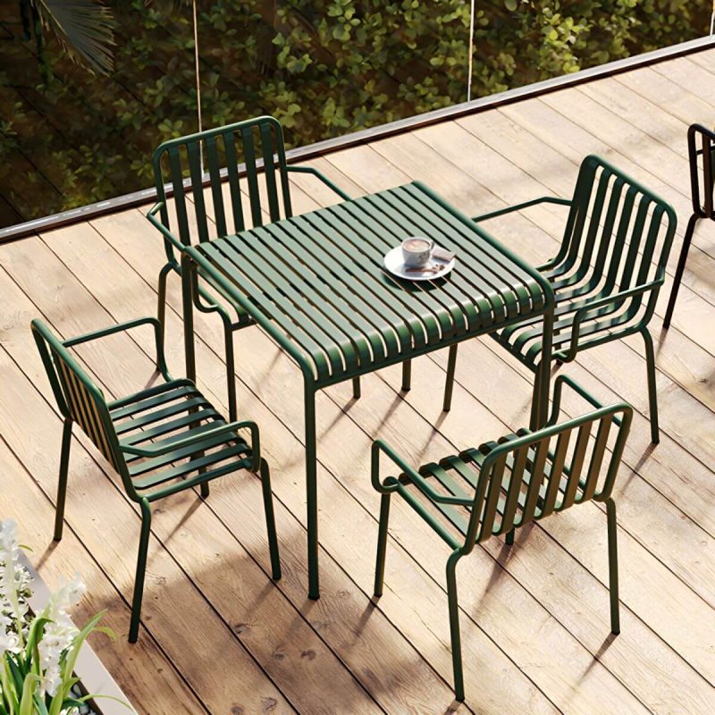 Metall-Gartentisch im zeitgenössischen Stil, wasserbeständig in rechteckiger/quadratischer Form - Nur Tisch 55.1"L x 27.6"B x 29.5"H Schwarz