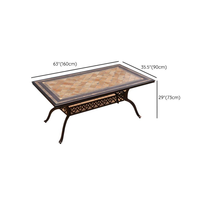Dimension of Moderner Outdoor-Patio-Tisch aus Keramik, rostbeständiger Patio-Tisch mit Aluminiumrahmen - Nur Tisch 63"L x 35"B x 29"H