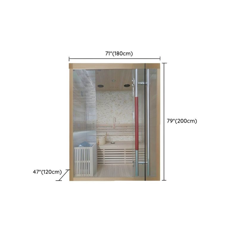 Dimension of Indoor/Outdoor Holz-Rechteck-Sauna mit LED-Beleuchtung und Bluetooth - Sicherheitsglas 71"L x 47"B x 79"H