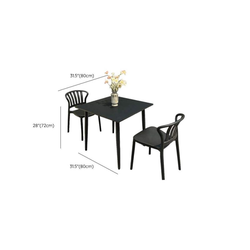 Dimension of Outdoor-Esstischset, wetterbeständig, Sitzfläche aus Polymerverbund, quadratische Tinte, 3-teiliges Set, Stuhl & Tisch, Schwarz, 31,5"L x 31,5"B x 28,3"H, Schreibtisch mit 2 Stühlen