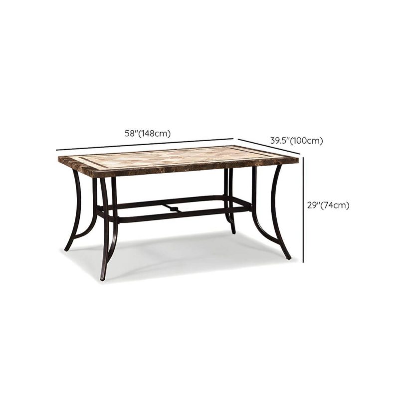 Dimension of Stein/Keramik-Esstisch Outdoor Aluminium-Gestell Terrassentisch in Braun - Nur Tisch 58"L x 39"B x 29"H